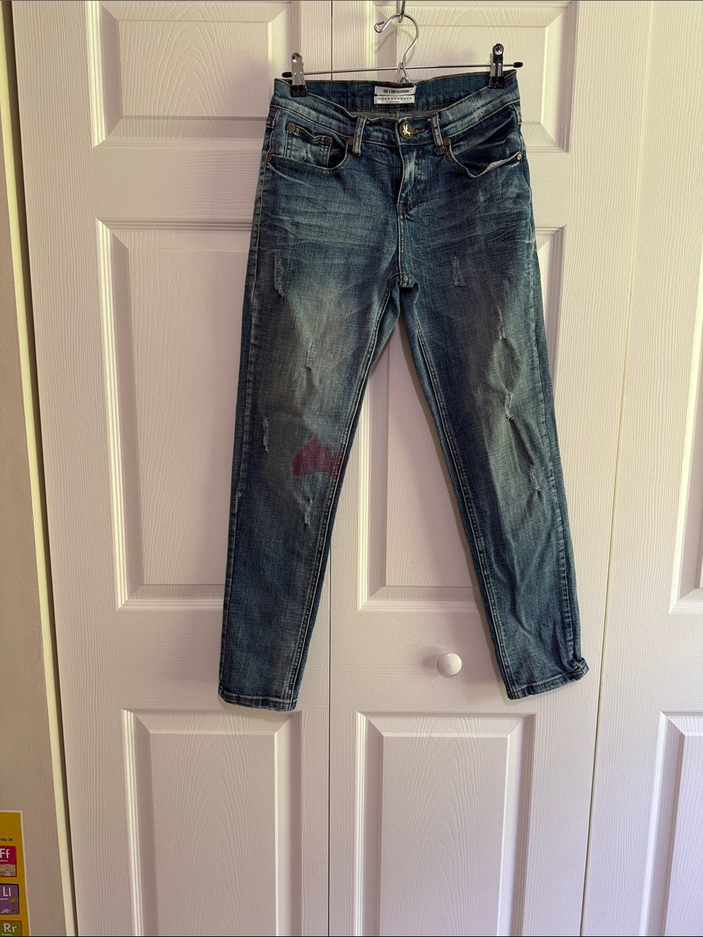 One Teaspoon Slim Distressed Blue Jeans